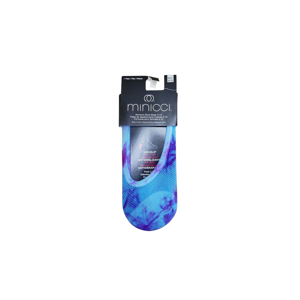 Minicci Foot Liners Womens M/L Blue Purple NWT No Show Non-Slip Gel Tab Tie-Dye